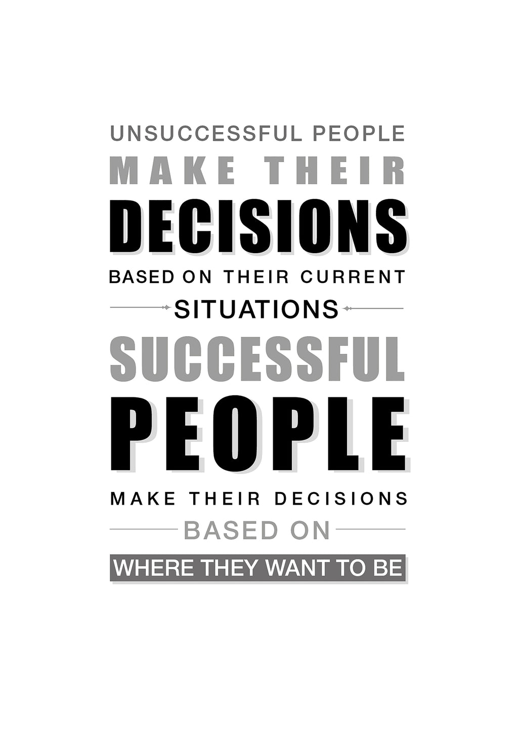 UNSUCCESSFUL PEOPLE MAKE THEIR DECISIONS BASED ON THEIR CURRENT SITUATIONS SUCCESSFUL PEOPLE MAKE THEIR DECISIONS BASED ON WHERE THEY WANT TO BE