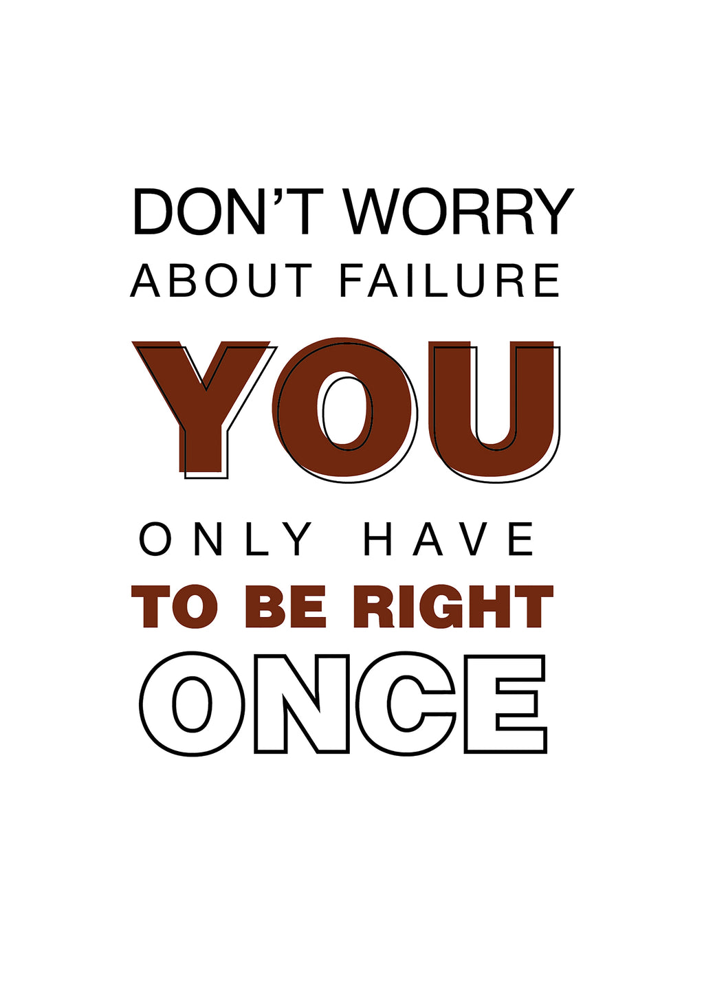 DON`T WORRY ABOUT FAILURE YOU ONLY HAVE TO BE RIGHT ONCE