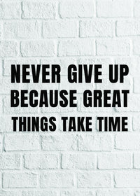 NEVER GIVE UP BECAUSE GREAT THINGS TAKE TIME